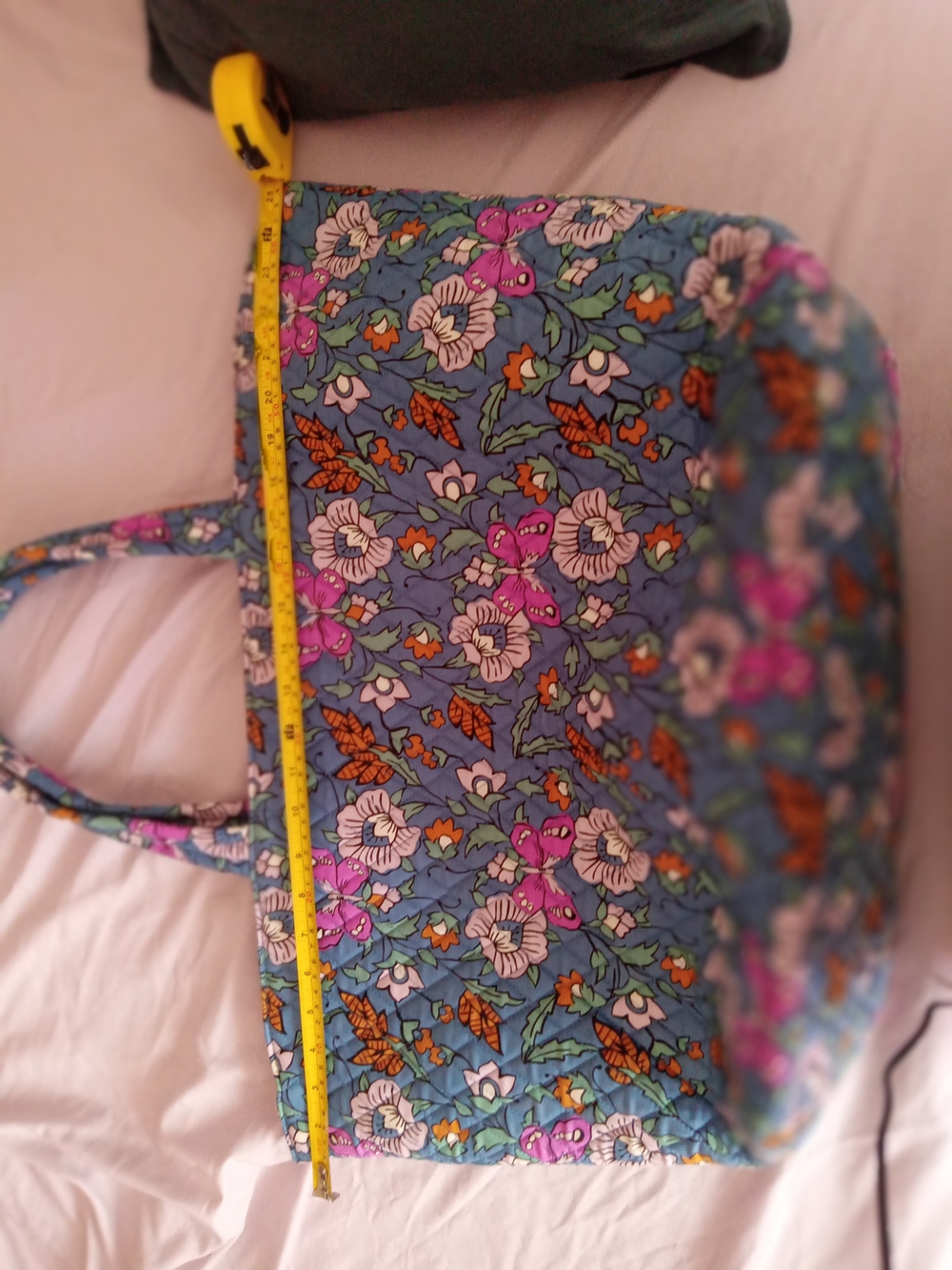 Vera Bradley Blue Quilted Floral Tote with Purple and Orange Accents - Picture 8 of 14